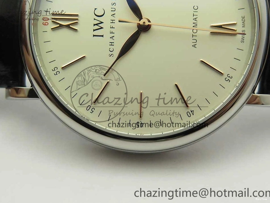 MIROTIME 0309 Portofino Automatic SS FKF 1:1 Best Edition White Dial RG Markers on Black Leather Strap A Stretchable 7141